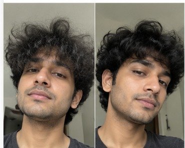 Aadit's hair before and after using the u.elem conditioner