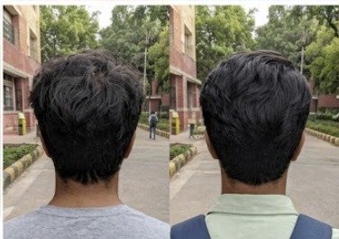 Jay's hair before and after using the u.elem hair mask